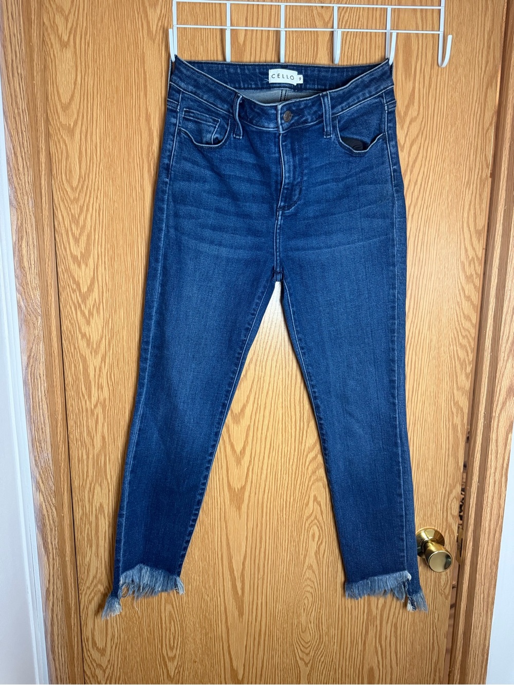 Cello Dark Blue Frayed Hem Ankle Skinny Jeans